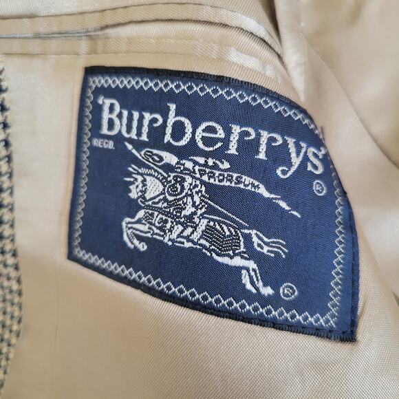 Burberrys' Sport Coat Houndstooth 1990s Navy Tan Academia Men 42R - Picture 10 of 15